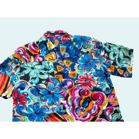 Vintage 80s 90s SASSON Abstract Floral Full Button Blouse Shirt Top Sz M - Picture 6 of 8